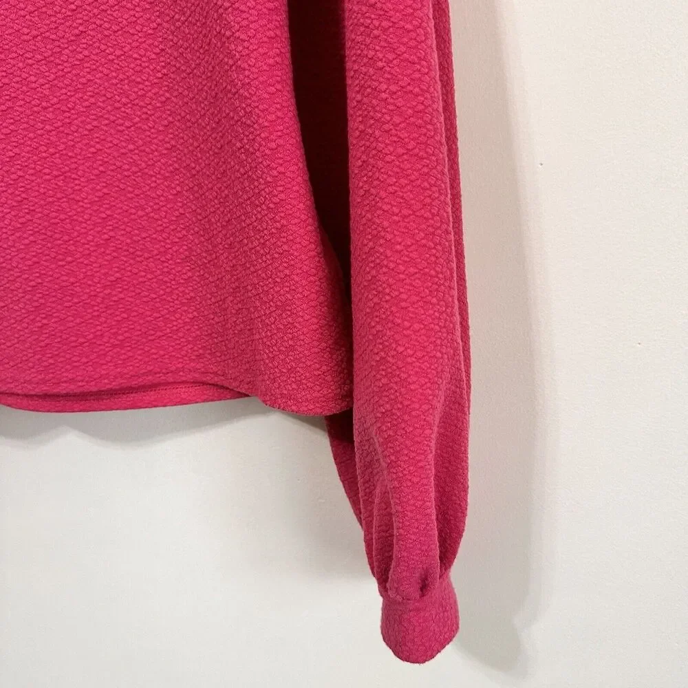 Free People Strappy‎ Back Textured Top S Pink Long Sleeve Criss Cross Trendy NEW